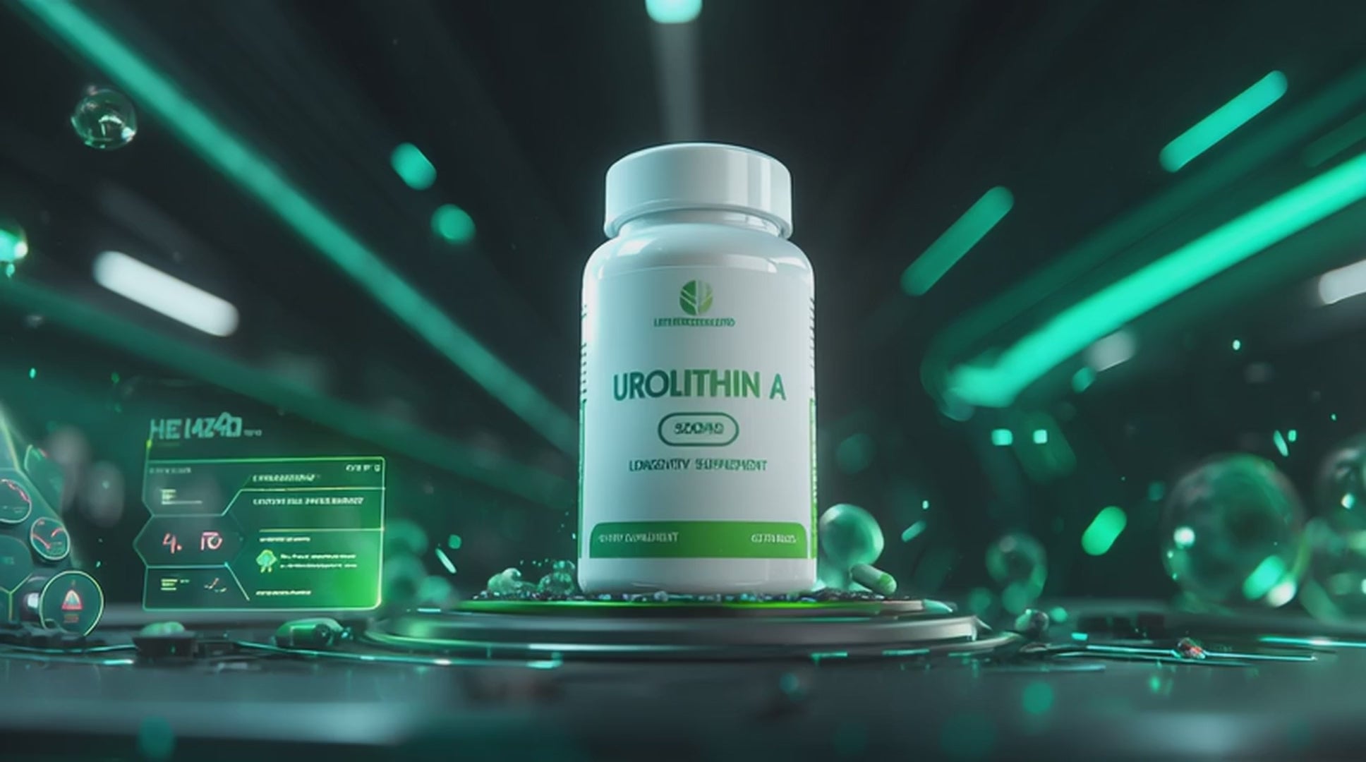 Urolithin A product on a sci-fi background video